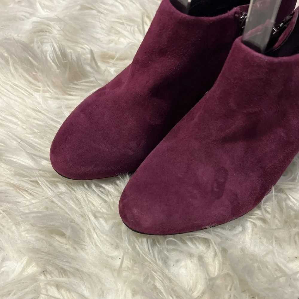 Alex Marie Womens Shoes Booties Heels 6.5 M Wine Suede Flower Petals Side Zipper